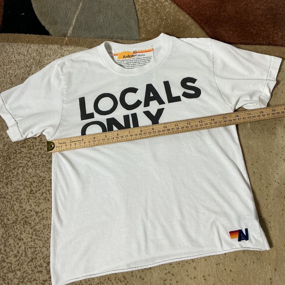 Aviator Nation Locals Only Graphic Tee Women XS White Surf Retro Rainbow Logo - Picture 3 of 7